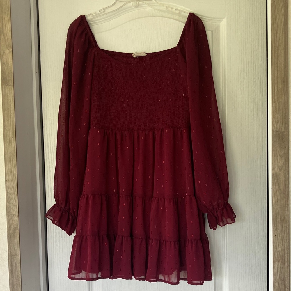Altar'd State Burgundy Smocked Textured Dress